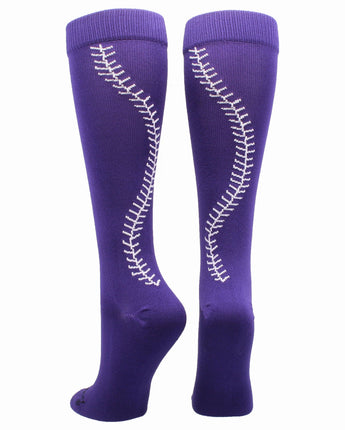 MadSportsStuff socks Purple/White / X-Large Softball Socks with Stitches Over the Calf (multiple colors)