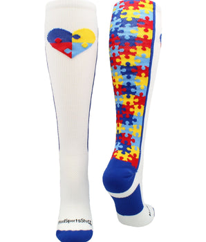 MadSportsStuff socks Puzzle Heart Autism Awareness Over the Calf Socks