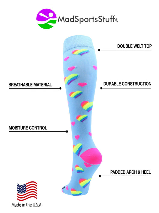 MadSportsStuff socks Rainbow Hearts Tall Socks for Soccer Softball