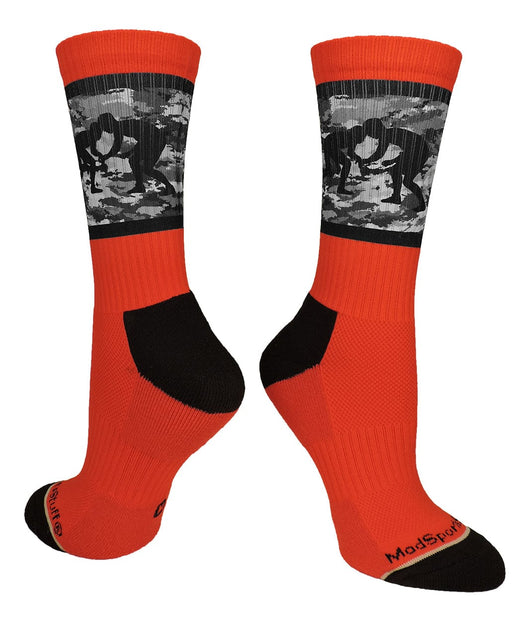 MadSportsStuff socks Red/Black Camo / Large Fighting Wrestlers Athletic Crew Socks (multiple colors)