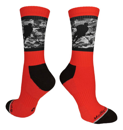 MadSportsStuff socks Red/Black Camo / Small Hockey Player Athletic Crew Socks (multiple colors)
