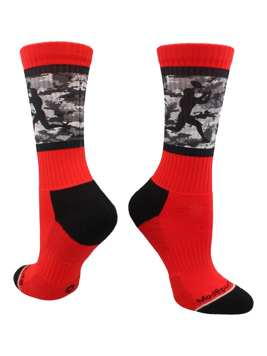 MadSportsStuff socks Red/Black / Large Football Socks with Player on Camo Background
