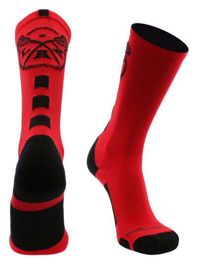 MadSportsStuff socks Red/Black / Large LAX Lacrosse Socks with Lacrosse Sticks Athletic Crew Socks (multiple colors)