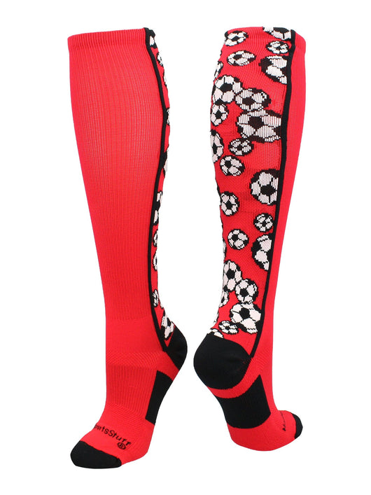 MadSportsStuff socks Red/Black / Small Crazy Soccer Socks with Soccer Balls over the calf (multiple colors)