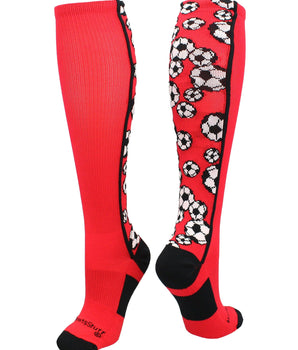 MadSportsStuff socks Red/Black / Small Crazy Soccer Socks with Soccer Balls over the calf (multiple colors)