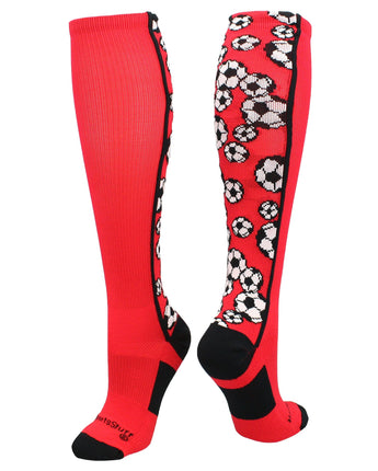 MadSportsStuff socks Red/Black / Small Crazy Soccer Socks with Soccer Balls over the calf (multiple colors)