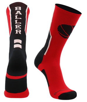 MadSportsStuff socks Red/Black / X-Large Baller Basketball Socks with Basketball Logo Crew Length