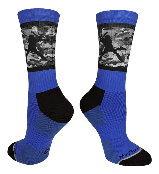MadSportsStuff socks Royal/Black Camo / Large Baseball Socks with Player on Camo Background Crew