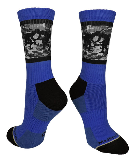 MadSportsStuff socks Royal/Black Camo / Large Fighting Wrestlers Athletic Crew Socks (multiple colors)