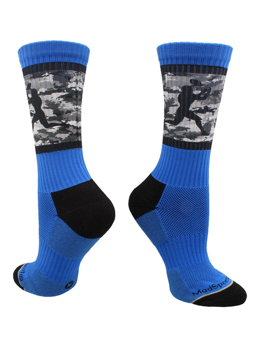 MadSportsStuff socks Royal/Black / Large Football Socks with Player on Camo Background