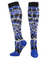 MadSportsStuff socks Royal/Black/White / Large Crazy Tie Dye Socks Over the Calf