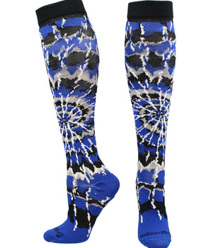 MadSportsStuff socks Royal/Black/White / Large Crazy Tie Dye Socks Over the Calf