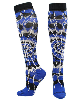 MadSportsStuff socks Royal/Black/White / Large Crazy Tie Dye Socks Over the Calf