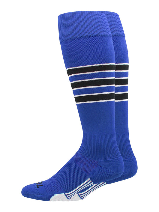 MadSportsStuff socks Royal/Black/White / X-Large Striped Baseball Socks Over the Calf Dugout Pattern D