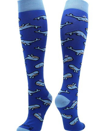 MadSportsStuff socks Royal/Columbia Blue / Large Happy Whales Athletic Over the Calf Socks