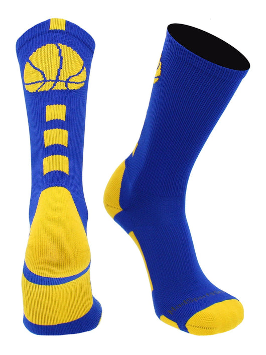 MadSportsStuff socks Royal/Gold / Large Basketball Socks with Basketball Logo Athletic Crew Socks - made in the USA