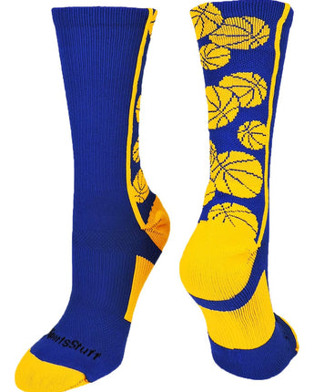 MadSportsStuff socks Royal/Gold / X-Large Crazy Basketball Logo Crew Socks (multiple colors)