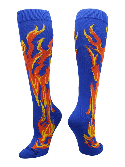 MadSportsStuff socks Royal/Orange/Gold / Large Flame Socks Athletic Over the Calf Socks (multiple colors)