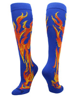 MadSportsStuff socks Royal/Orange/Gold / Large Flame Socks Athletic Over the Calf Socks (multiple colors)