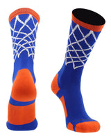 MadSportsStuff socks Royal/Orange / Large Elite Basketball Socks with Net Crew length - made in the USA