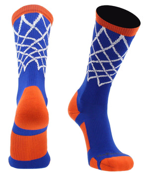 MadSportsStuff socks Royal/Orange / Large Elite Basketball Socks with Net Crew length - made in the USA