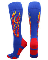 MadSportsStuff socks Royal/Red/Gold / Large Flame Soccer Style Over the Calf Athletic Socks (multiple colors)