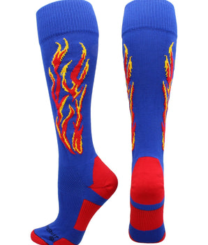 MadSportsStuff socks Royal/Red/Gold / Large Flame Soccer Style Over the Calf Athletic Socks (multiple colors)