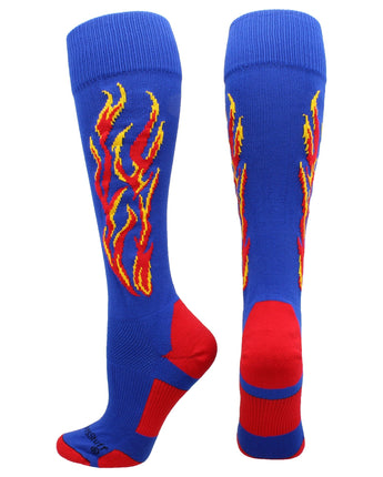 MadSportsStuff socks Royal/Red/Gold / Large Flame Soccer Style Over the Calf Athletic Socks (multiple colors)
