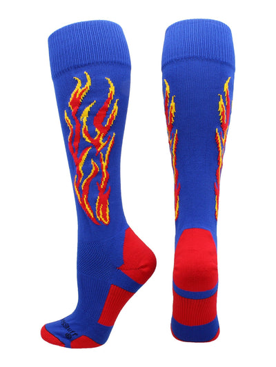 MadSportsStuff socks Royal/Red/Gold / Large Flame Soccer Style Over the Calf Athletic Socks (multiple colors)