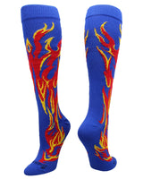 MadSportsStuff socks Royal/Red/Gold / Large Flame Socks Athletic Over the Calf Socks (multiple colors)
