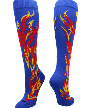 MadSportsStuff socks Royal/Red/Gold / Large Flame Socks Athletic Over the Calf Socks (multiple colors)