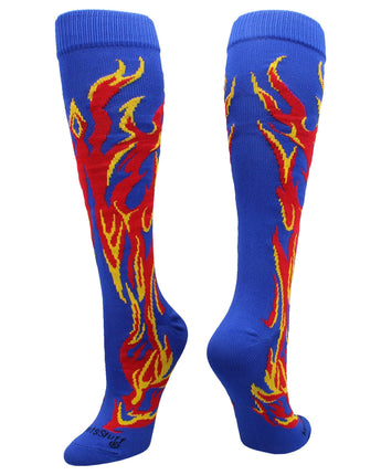 MadSportsStuff socks Royal/Red/Gold / Large Flame Socks Athletic Over the Calf Socks (multiple colors)