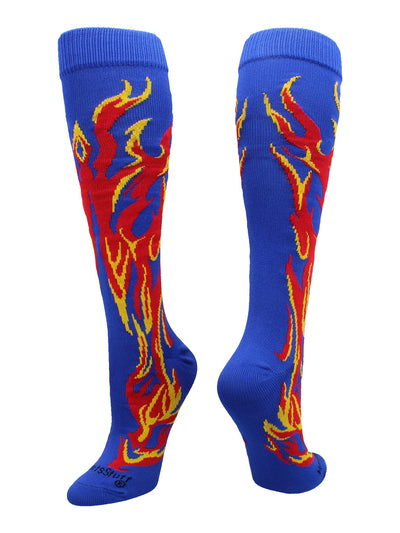 MadSportsStuff socks Royal/Red/Gold / Large Flame Socks Athletic Over the Calf Socks (multiple colors)