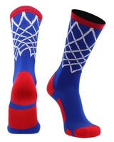 MadSportsStuff socks Royal/Red / Large Elite Basketball Socks with Net Crew length - made in the USA