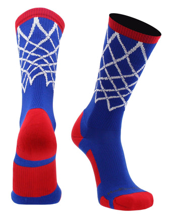 MadSportsStuff socks Royal/Red / Large Elite Basketball Socks with Net Crew length - made in the USA