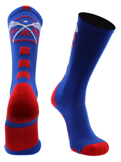 MadSportsStuff socks Royal/Red / Large LAX Lacrosse Socks with Lacrosse Sticks Athletic Crew Socks (multiple colors)
