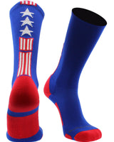MadSportsStuff socks Royal/Red/White / Large Patriot USA Flag Stars and Stripes Athletic Crew Socks (multiple colors)