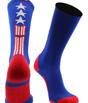 MadSportsStuff socks Royal/Red/White / Large Patriot USA Flag Stars and Stripes Athletic Crew Socks (multiple colors)
