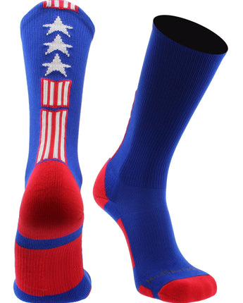 MadSportsStuff socks Royal/Red/White / Large Patriot USA Flag Stars and Stripes Athletic Crew Socks (multiple colors)
