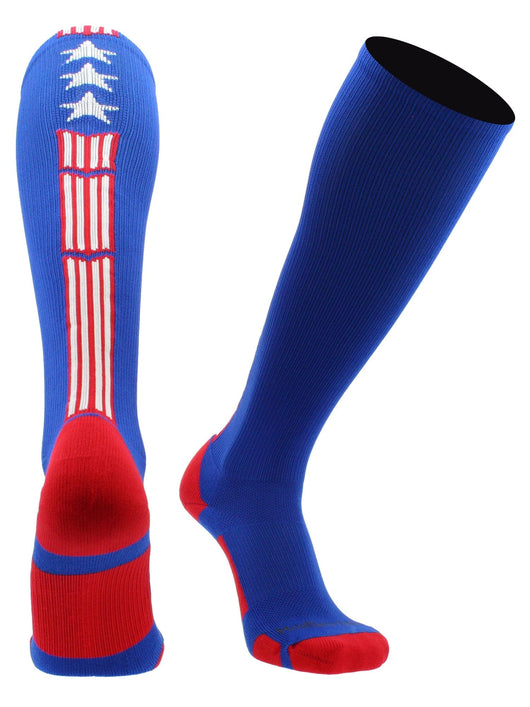 MadSportsStuff socks Royal/Red/White / Large Patriot USA Flag Stars and Stripes Over the Calf Socks