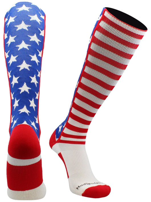 MadSportsStuff socks Royal/Red/White / X-Small USA American Flag Stars and Stripes Over the Calf Socks