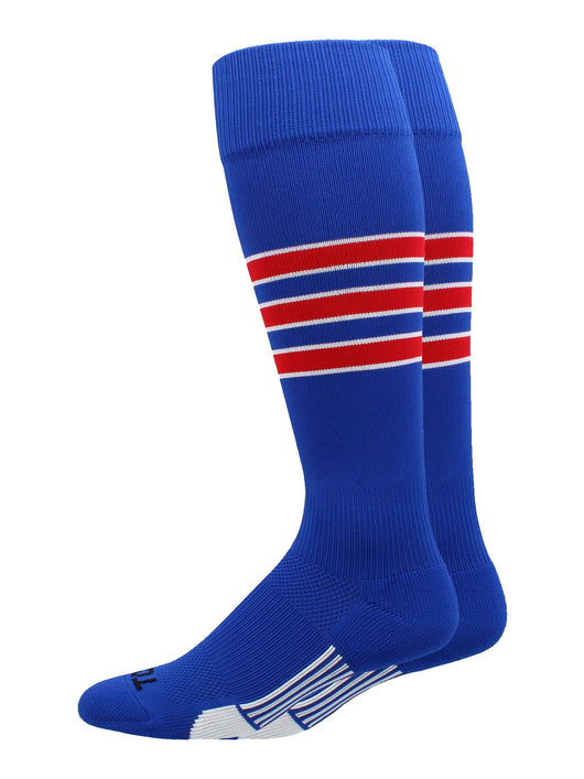 MadSportsStuff socks Royal/Scarlet/White / Small Striped Baseball Socks Over the Calf Dugout Pattern D
