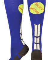 MadSportsStuff socks Royal/White/Graphite / Large Softball Logo Over the Calf Socks (multiple colors)
