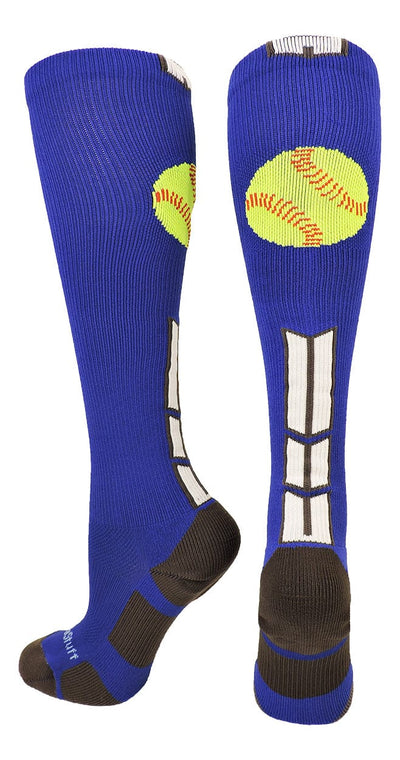 MadSportsStuff socks Royal/White/Graphite / Large Softball Logo Over the Calf Socks (multiple colors)