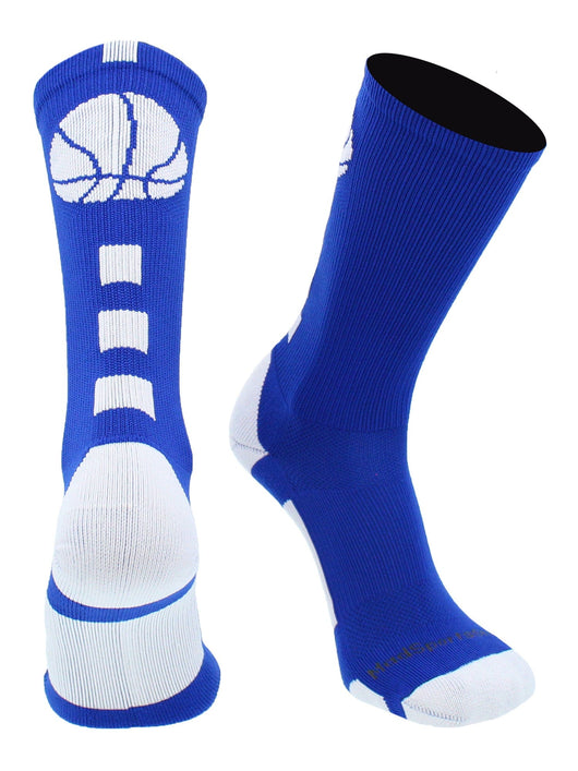MadSportsStuff socks Royal/White / Large Basketball Socks with Basketball Logo Athletic Crew Socks - made in the USA
