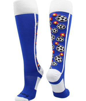 MadSportsStuff socks Royal/White / Large Bomber Soccer Socks Over the Calf length (multiple colors)