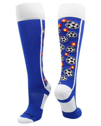MadSportsStuff socks Royal/White / Large Bomber Soccer Socks Over the Calf length (multiple colors)