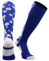 MadSportsStuff socks Royal/White / Large Crazy Baseball Socks with Baseballs over the calf