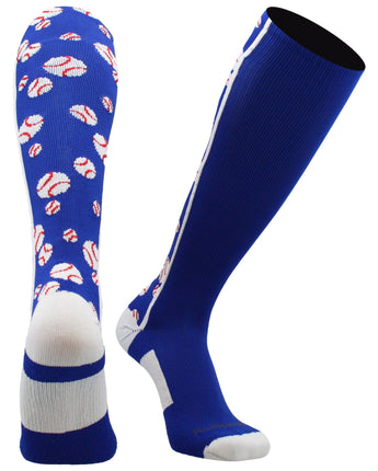 MadSportsStuff socks Royal/White / Large Crazy Baseball Socks with Baseballs over the calf