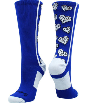 MadSportsStuff socks Royal/White / Large Crazy Love Volleyball Hearts Crew Socks